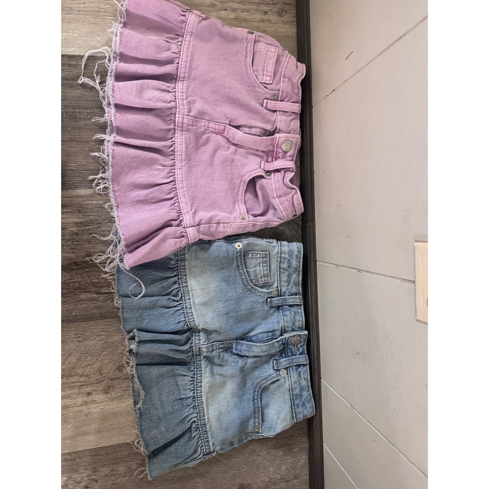 Cat & Jack Girls Ruffle Hem Denim Skirts Bundle Purple Blue XS 4/5 2 Pack